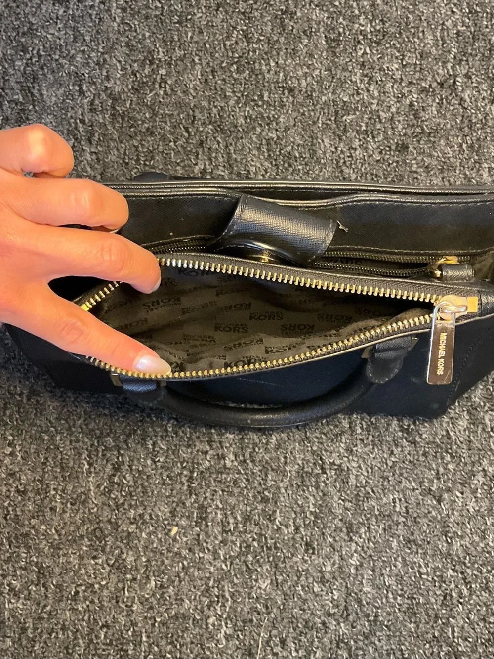 Michael Kors Black Leather Top-Handle Satchel with Gold Hardware